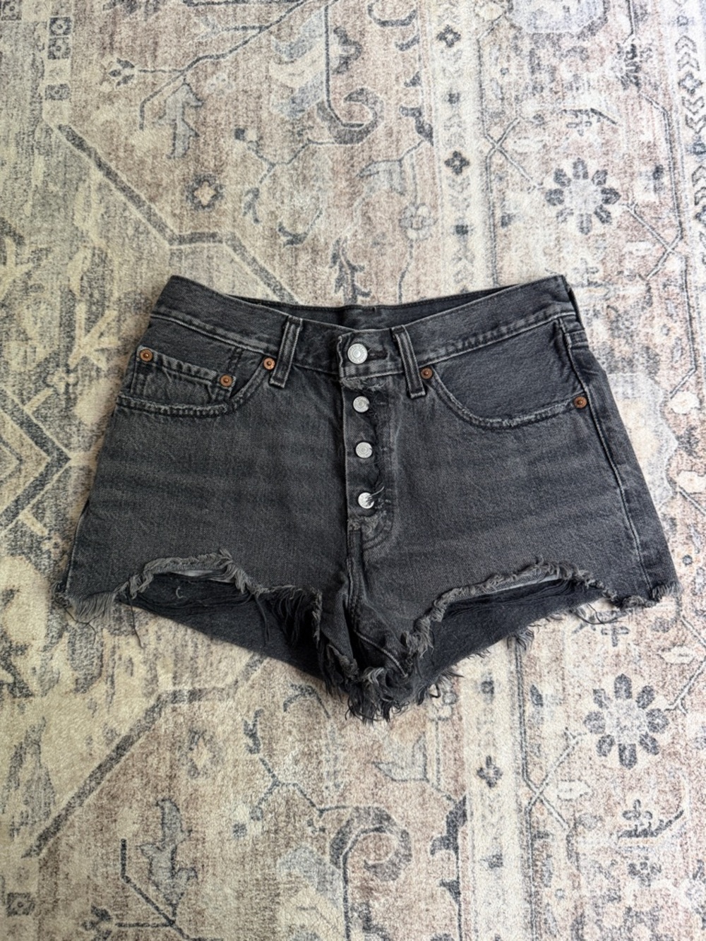 Women's Levi High-Rise Black Distressed Denim Shorts